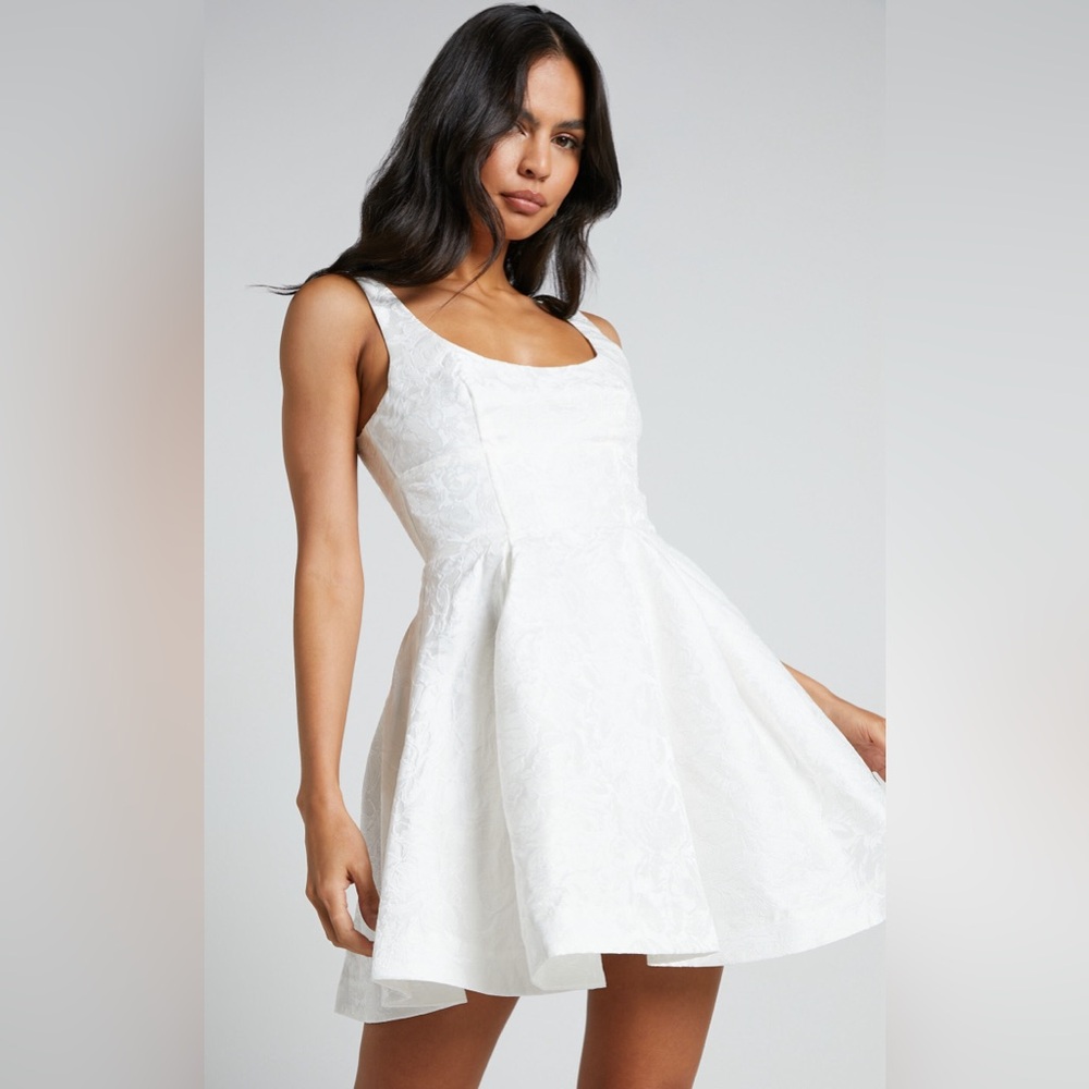 Showpo White Floral Jacquard Mini Dress